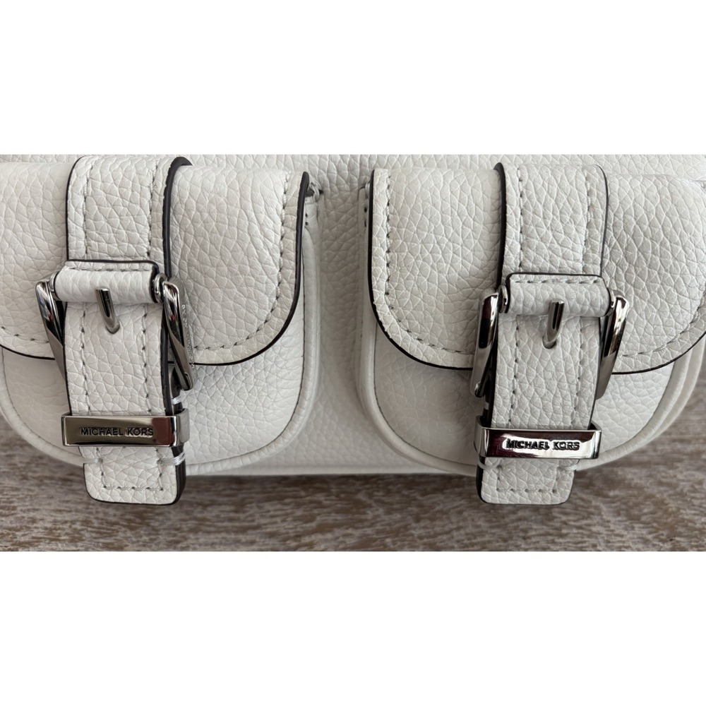 NEW Michael Kors Zoe Small Convertible Pouchette White Pebbled Leather Purse Bag - Picture 2 of 16